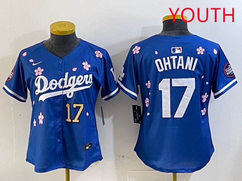 Youth Los Angeles Dodgers 17 Ohtani Blue Sakura Edition 2025 Nike MLB Jersey style 7